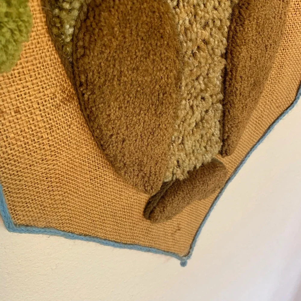 Owl Wall Hanging Vintage Punch‎ Needle Tufted Yarn Burlap Boho 70s Art 42x13